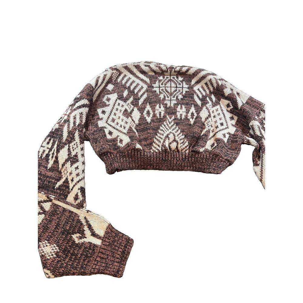 Vintage McGregor Korea Acrylic Cropped Knit Sweater Brown Cream Southwestern L - Picture 7 of 7
